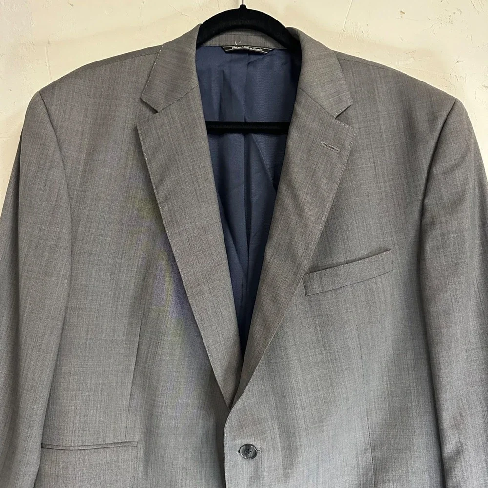 Jack Victor Elite Windowpane Wool Blazer Gray Stretch Two Button Men's Size 46R